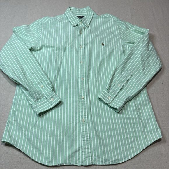 Polo Ralph Lauren Shirt Mens XL Green Oxford Strech Button Down Pony Striped - Picture 2 of 6